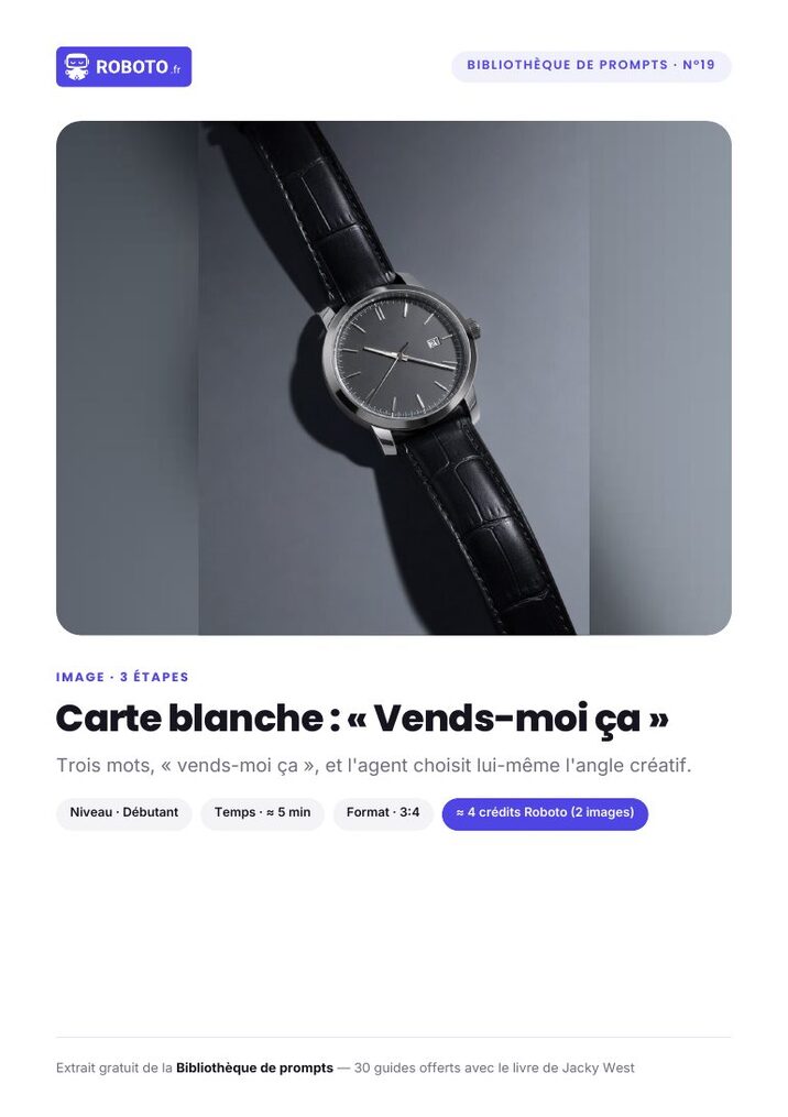 Couverture du guide — Le guide de ce prompt : Carte blanche : « Vends-moi ça »