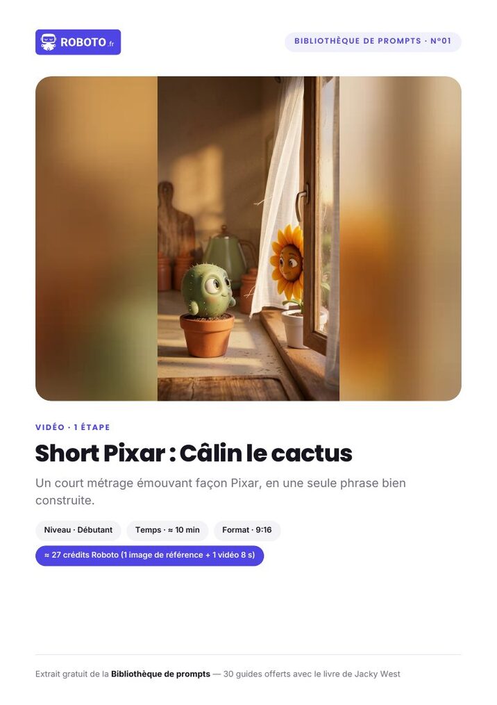 Couverture du guide — Le guide de ce prompt : Short Pixar : Câlin le cactus