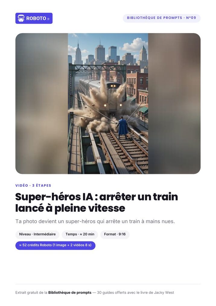 Guide cover — Le guide de ce prompt : Super-héros IA : arrêter un train lancé à pleine vitesse
