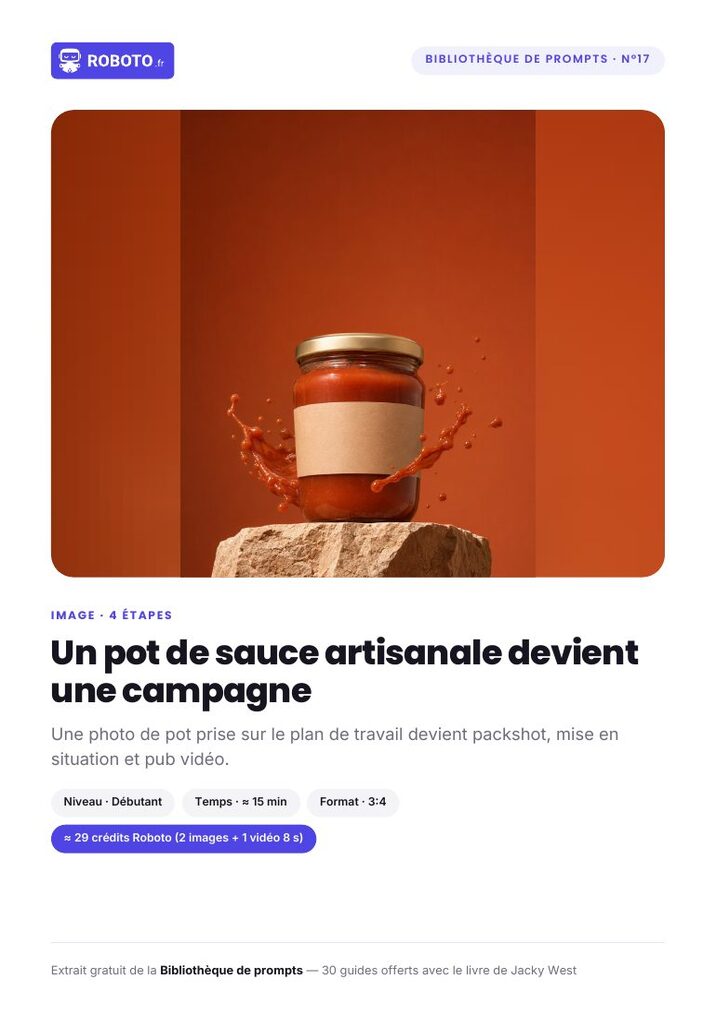 Couverture du guide — Le guide de ce prompt : Un pot de sauce artisanale devient une campagne