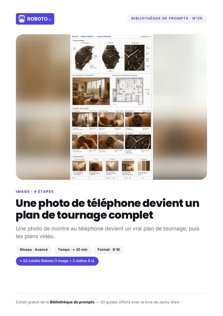 Couverture du guide — Le guide de ce prompt : Une photo de téléphone devient un plan de tournage complet
