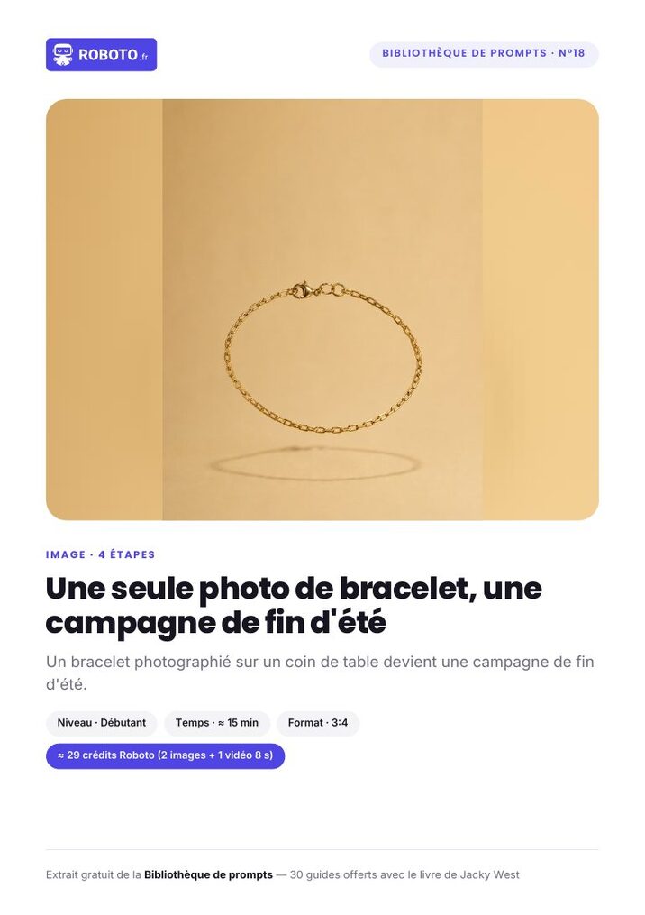 Couverture du guide — Le guide de ce prompt : Une seule photo de bracelet, une campagne de fin d'été